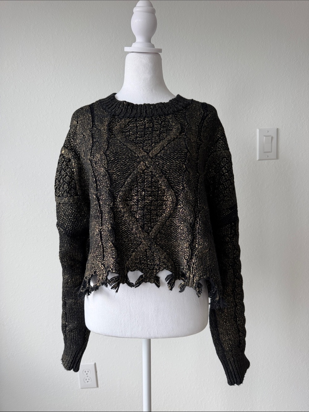 Nasty Gal Black Crewneck Sweater with Metallic Thread